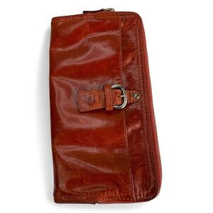 TANO Vintage Red Soft Leather Zip Around Wallet Distressed Magnetic